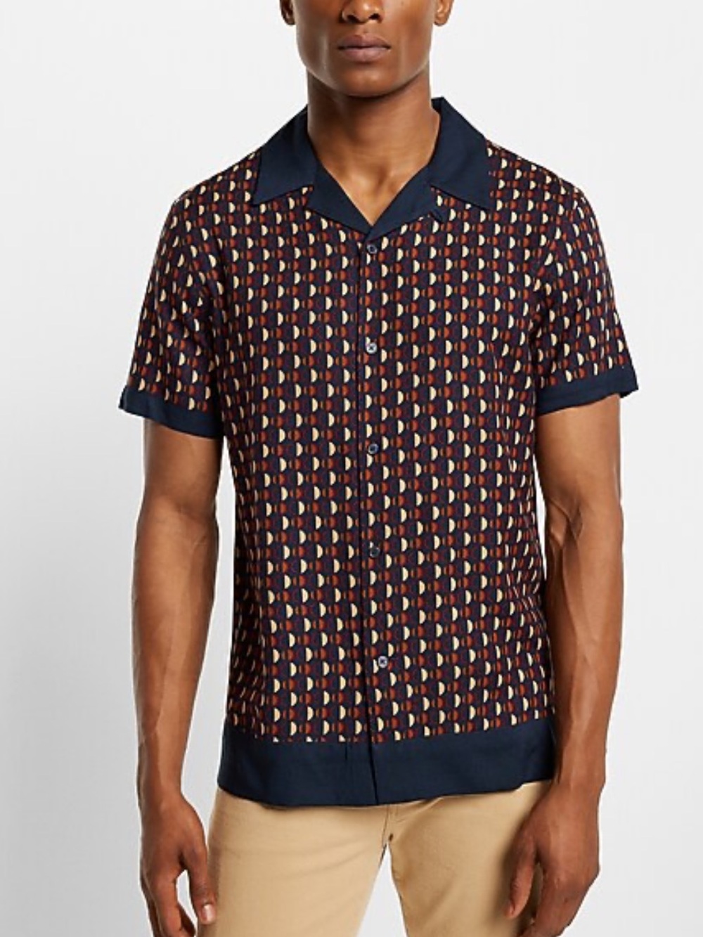 Express Geo Print Rayon Short Sleeve Shirt NWT Medium